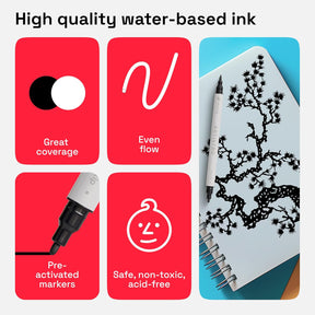 ARTISTRO 2 Black Dual-Tip Acrylic Paint Pens - Multisurface Markers for Glass, Rock, Fabric, Wood, Plastic & More - 1 mm Fine & Brush Tips