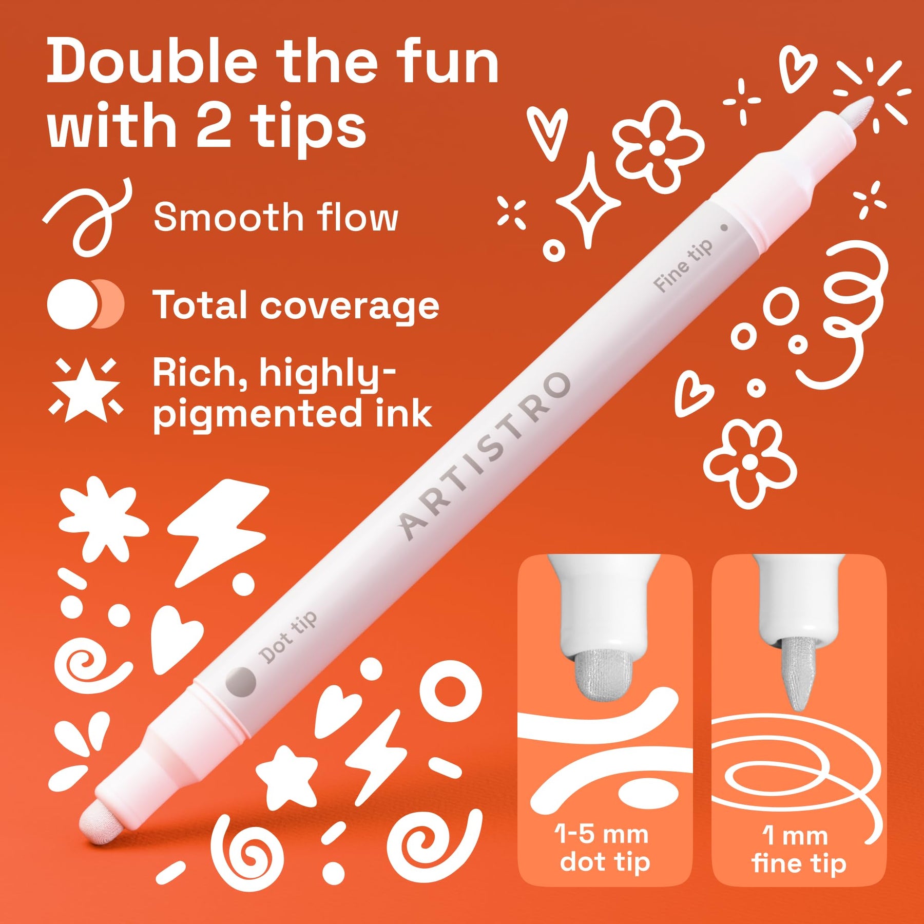 ARTISTRO 36 White Dual-Tip Acrylic Paint Marker Pens