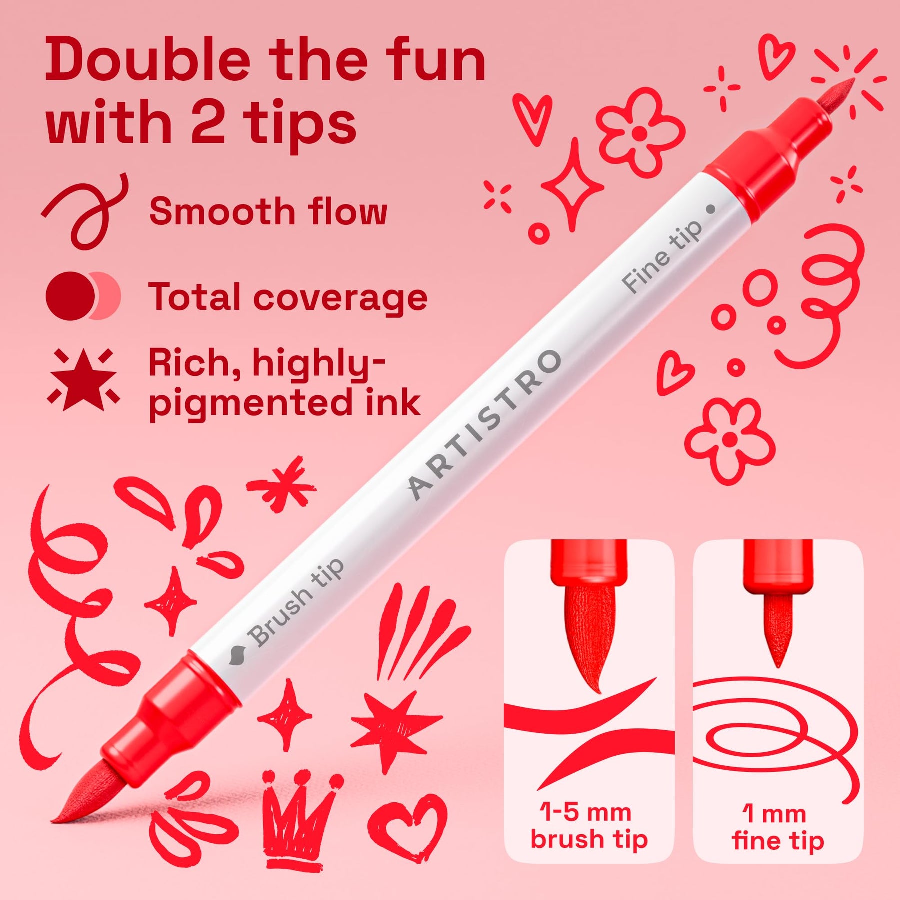 ARTISTRO 24 Red Tones Dual-Tip Acrylic Paint Marker Pens for Drawing