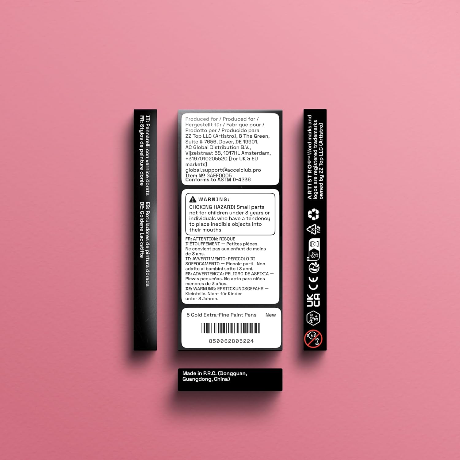 ARTISTRO 5 Gold Paint Pen for Glass Marking, Rock Painting, Ceramic, Wood, Tire, Fabric, Metal, Canvas - Set of 5 Acrylic Paint Markers Water-based - Extra-fine Tip