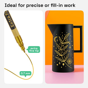 ARTISTRO 2 Gold Permanent Marker - Waterproof Markers for Tire, Fabric, Rocks, Glass, Ceramic, Wood, Paper - Oil Based Metallic Paint Pens - Extra-Fine Tip 0.7mm