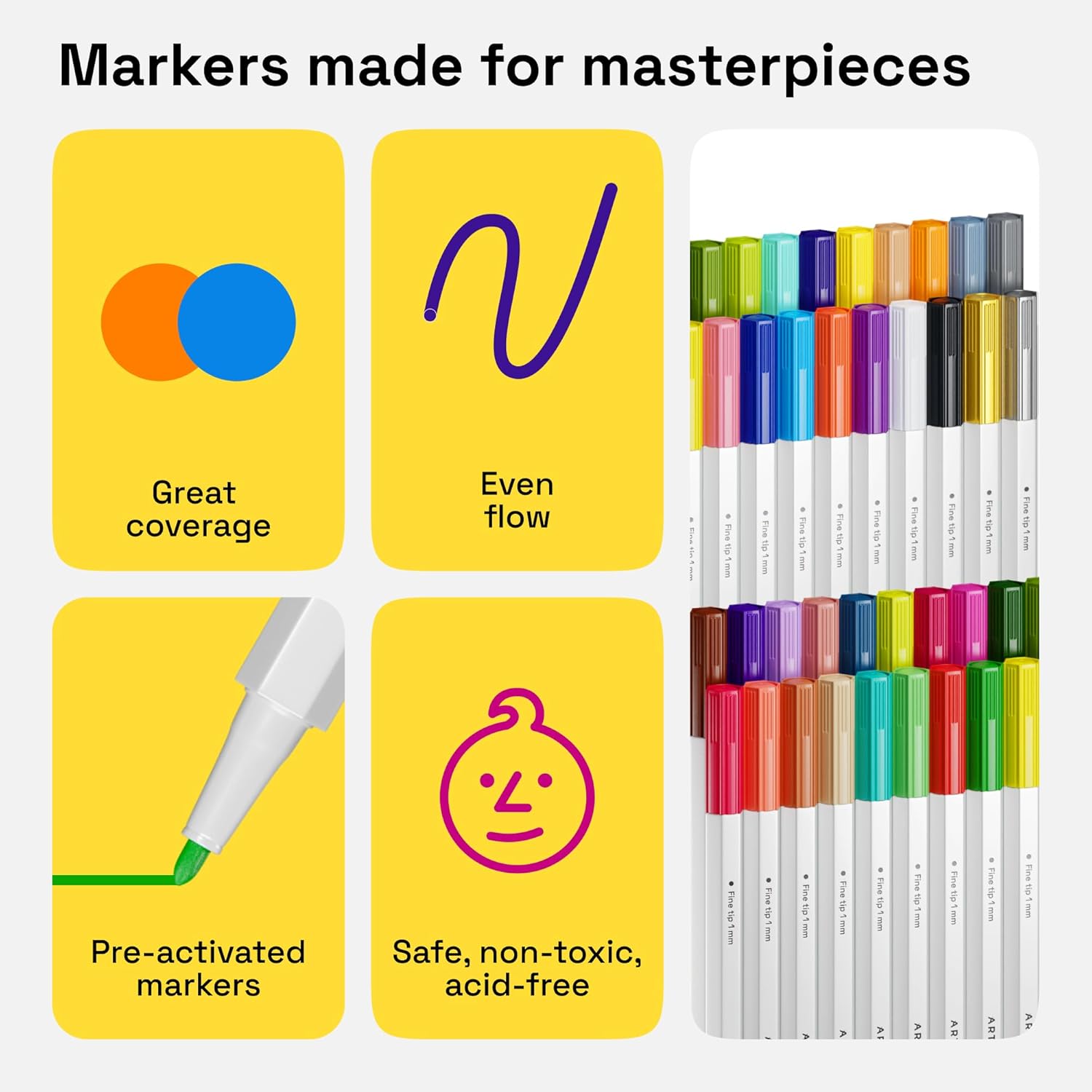 ARTISTRO 36 Fabric Markers - Fine Tip Fabric Markers Permanent for Clothes - No Bleed Pens for T-Shirts, Bags, Textile, Canvas, and more