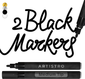ARTISTRO 2 Black Acrylic Paint Markers - 3mm Medium-Tip Paint Pens - Perfect for Crafting, Art Projects, & More
