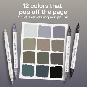 ARTISTRO 12 Gray Tones Dual-Tip Acrylic Paint Marker Pens for Drawing