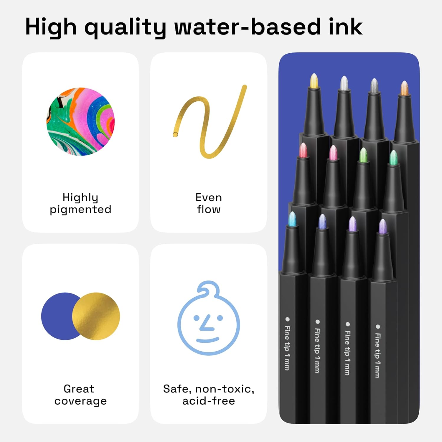 ARTISTRO 24 Metallic Acrylic Paint Markers - Fine Tip Paint Pens for Rock, Wood, Glass, Ceramic, Black Paper, Scrapbooking Crafts, Card Making, DIY Photo Album, Ceramic