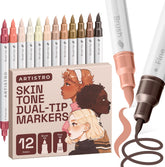 Skin Tones; ARTISTRO 12 Skin Tones Acrylic Paint Markers - Paint Pens for Drawing - For Fabric, Rock, Glass, Wood, Molds - Arts & Crafts