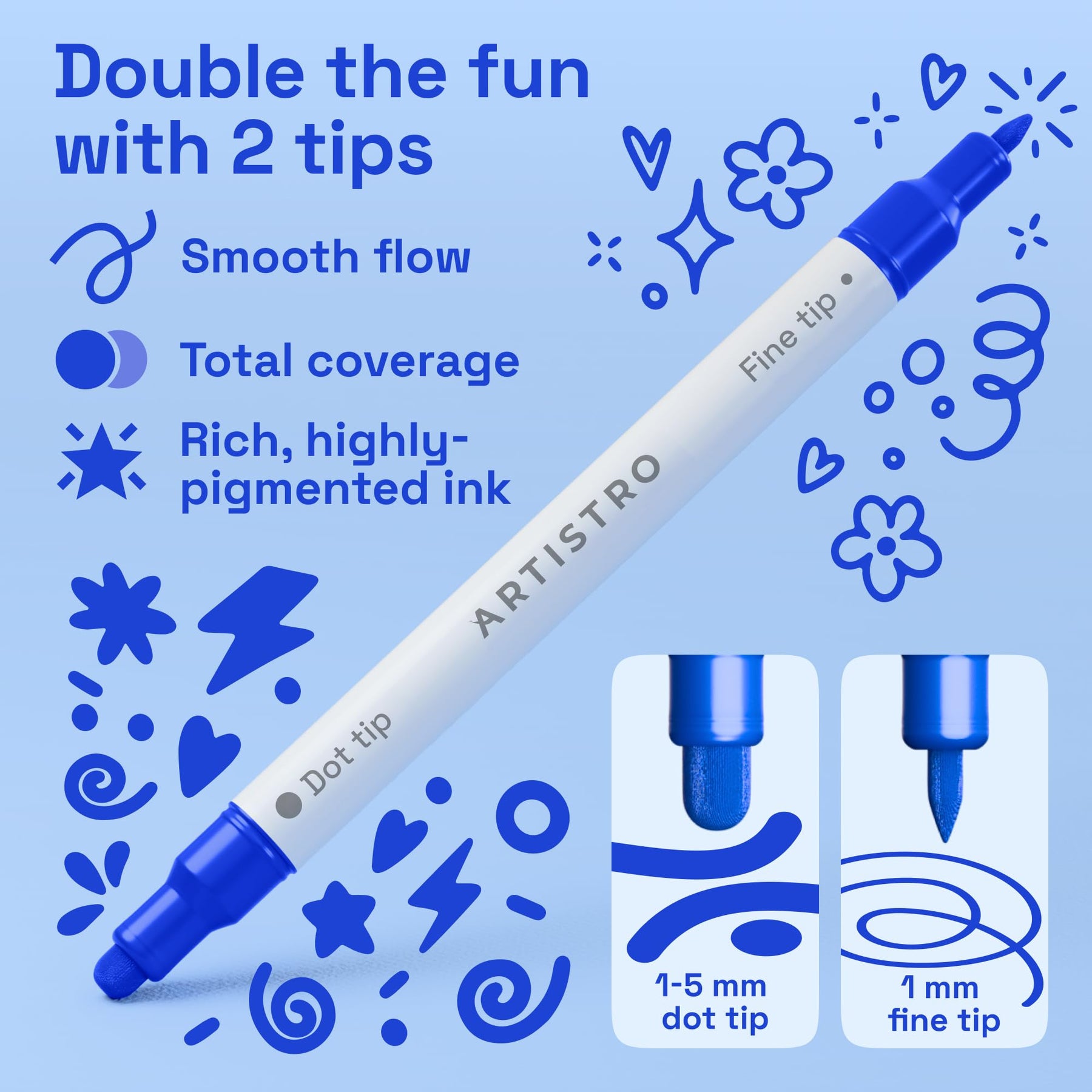 ARTISTRO 24 Blue Tones Dual-Tip Acrylic Paint Marker Pens