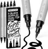 ARTISTRO 5 Black Acrylic Paint Markers - Paint Pens Dual Tip Brush + Fine Ideal for Calligraphy - Perfect for Fabric, Rock, Glass, Wood, DIY - Art Supplies, Stocking Stuffers, Christmas Gift Idea
