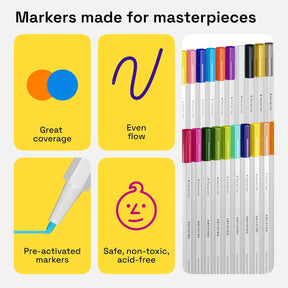 ARTISTRO 24 Fabric Markers - Fine Tip Fabric Markers Permanent for Clothes - No Bleed Pens for T-Shirts, Bags, Textile, Canvas, and more