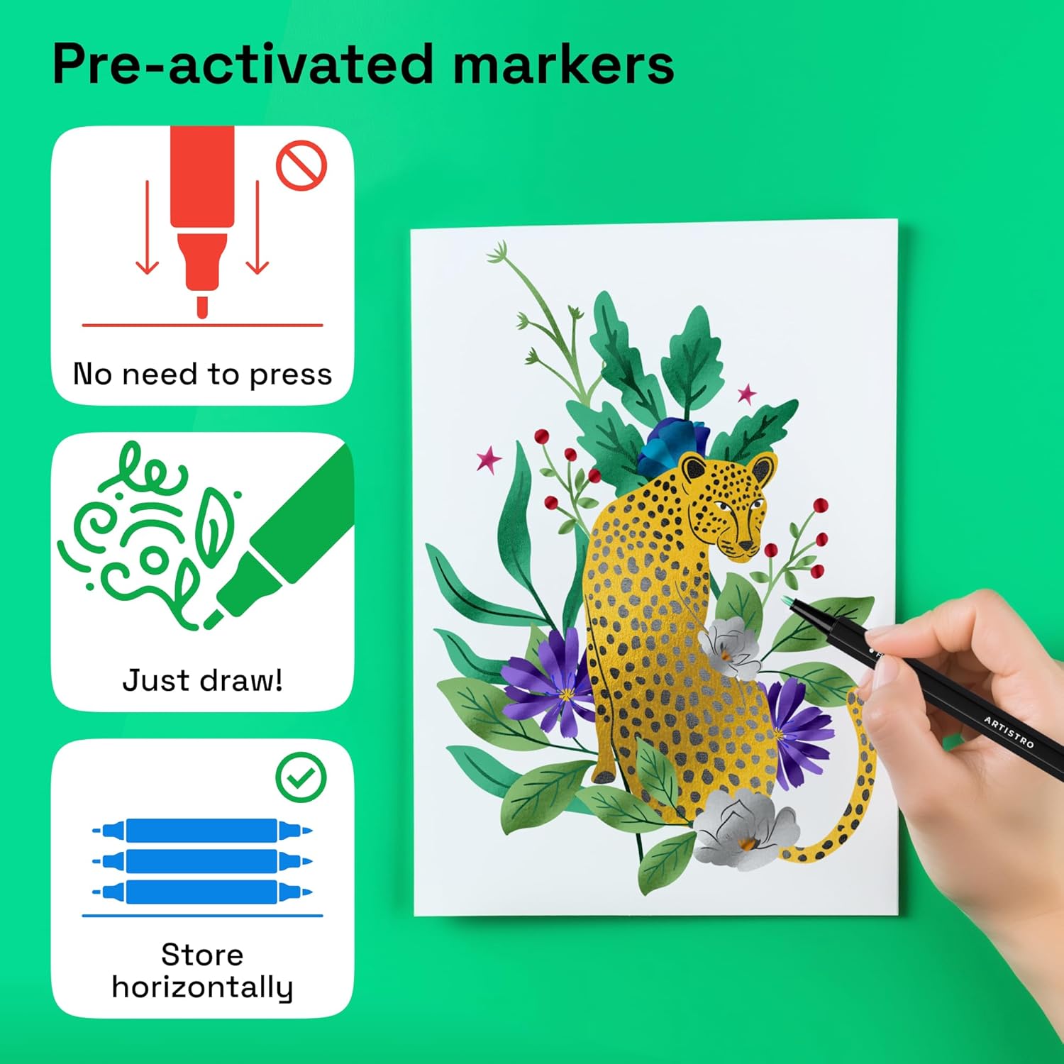 ARTISTRO 24 Metallic Acrylic Paint Markers - Fine Tip Paint Pens for Rock, Wood, Glass, Ceramic, Black Paper, Scrapbooking Crafts, Card Making, DIY Photo Album, Ceramic