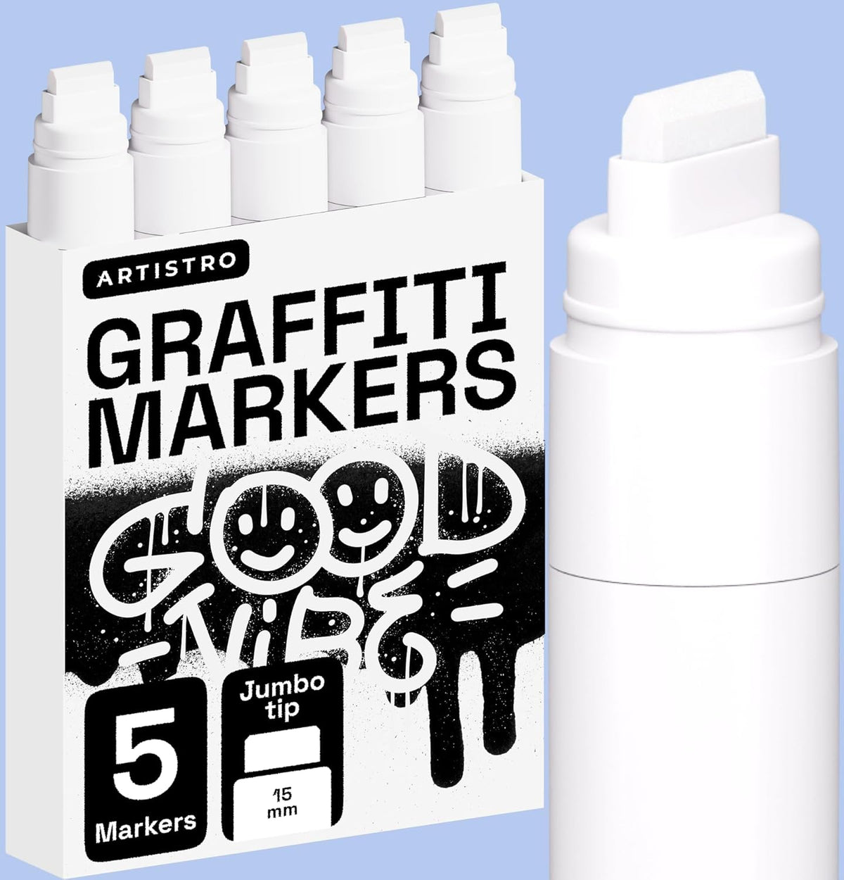 ARTISTRO 5 White Paint Pen for Rock, Glass, Ceramic, Wood, Tire, Fabric, Metal, Canvas, Marking, Painting - Set of 5 Acrylic Paint Markers Water-based - Jumbo Tip