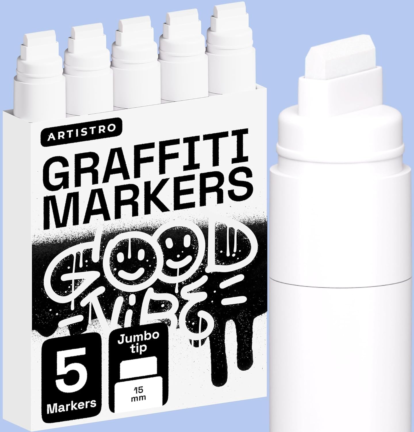 ARTISTRO 5 White Paint Pen for Rock, Glass, Ceramic, Wood, Tire, Fabric, Metal, Canvas, Marking, Painting - Set of 5 Acrylic Paint Markers Water-based - Jumbo Tip