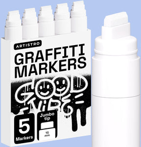 ARTISTRO 5 White Paint Pen for Rock, Glass, Ceramic, Wood, Tire, Fabric, Metal, Canvas, Marking, Painting - Set of 5 Acrylic Paint Markers Water-based - Jumbo Tip