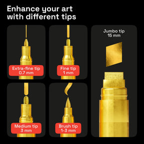 ARTISTRO 5 Gold Paint Pen for Rock, Glass, Ceramic, Wood, Tire, Fabric, Metal, Canvas, Marking, Painting - Set of 5 Acry