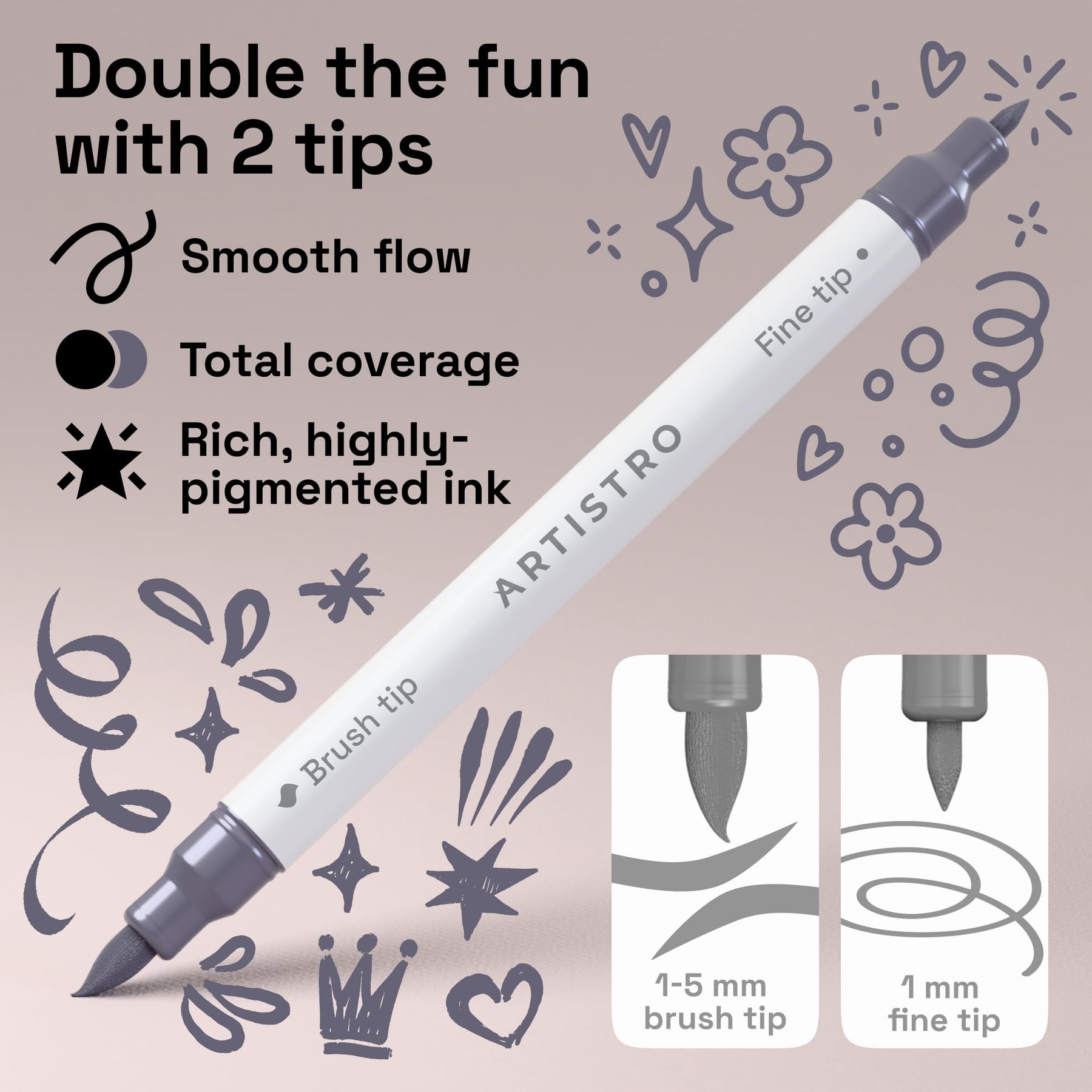 ARTISTRO 12 Gray Tones Dual-Tip Acrylic Paint Marker Pens for Drawing