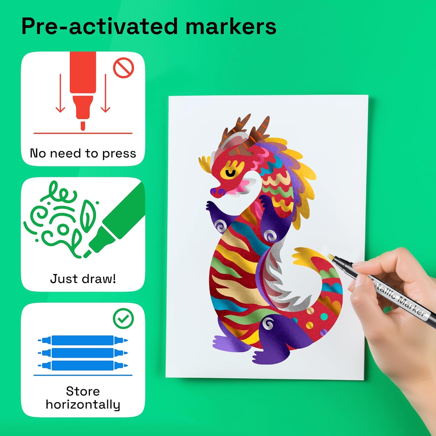 ARTISTRO 12 Metallic Acrylic Paint Markers - Medium Point Paint Pens for Rock, Wood, Glass, Ceramic, Black Paper, Scrapbooking Crafts, Card Making, DIY Photo Album, Ceramic