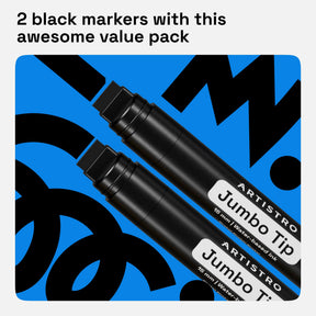 ARTISTRO 2 Black Acrylic Paint Markers - 15mm Jumbo-Tip Paint Pens - Perfect for Crafting, Art Projects, & More