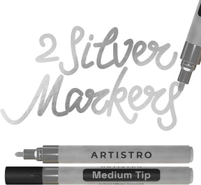 2 Silver Metallic Acrylic medium tip Paint Pens