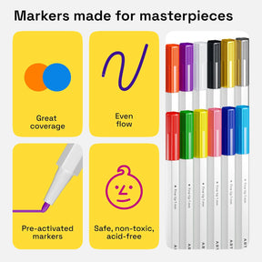 ARTISTRO 12 Fabric Markers - Fine Tip Fabric Markers Permanent for Clothes - No Bleed Pens for T-Shirts, Bags, Textile, Canvas, and more