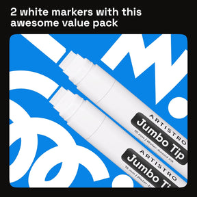 ARTISTRO 2 White Acrylic Paint Markers - 15mm Jumbo-Tip Paint Pens - Perfect for Crafting, Art Projects, & More