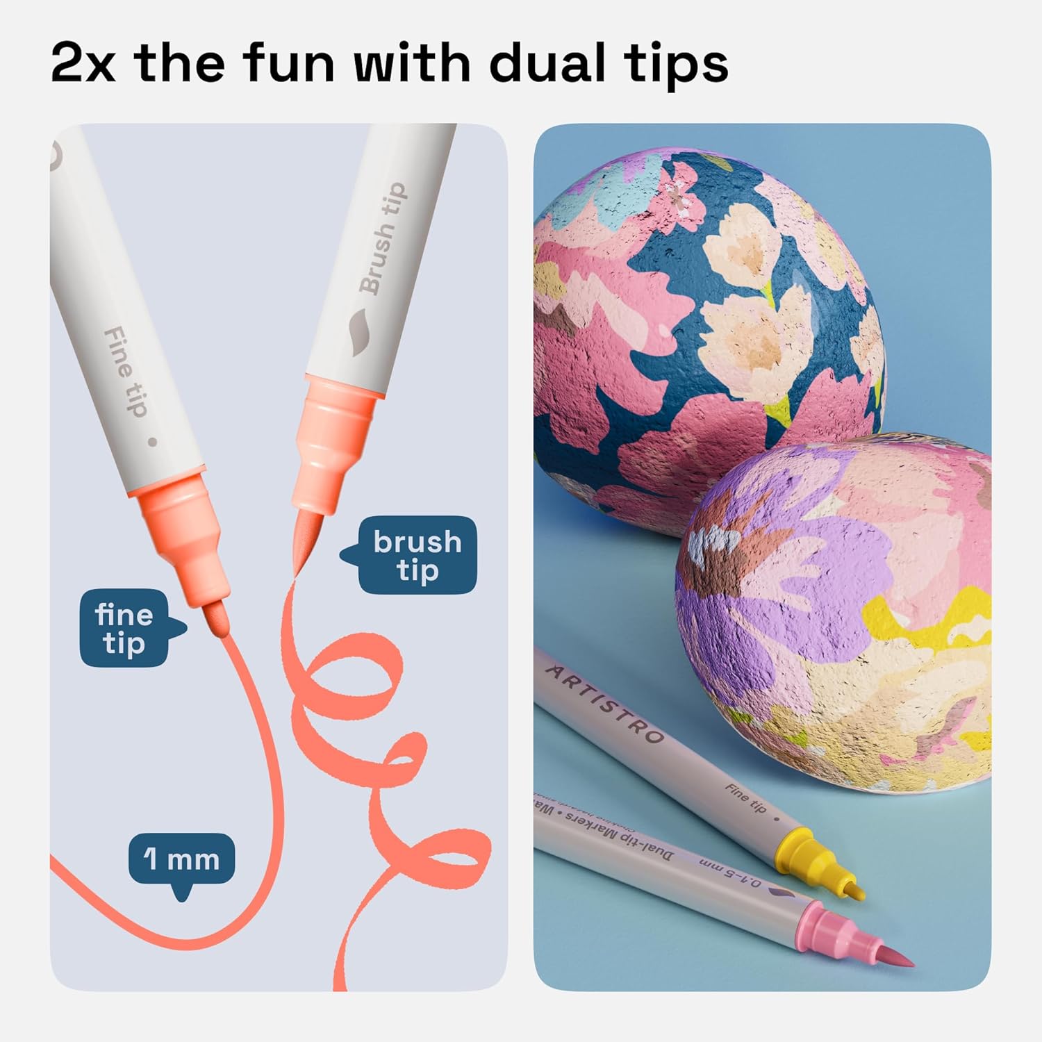 ARTISTRO 24 Pastel Acrylic Paint Markers - Paint Pens Dual Tip Brush + Fine Ideal for Calligraphy - Perfect for Fabric, Rock, Glass, Wood, DIY - Art Supplies, Stocking Stuffers, Christmas Gift Idea