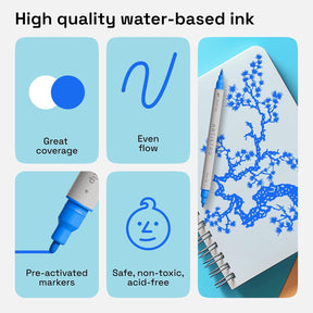 ARTISTRO 2 Blue Acrylic Paint Pens, Acrylic Paint Markers Dual Tip (Brush + Fine 1 mm), Canvas, Rock, Glass, Wood, Paper, DYI, Markers for Kids and Adults