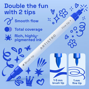 ARTISTRO 24 Blue Tones Dual-Tip Acrylic Paint Marker Pens for Drawing