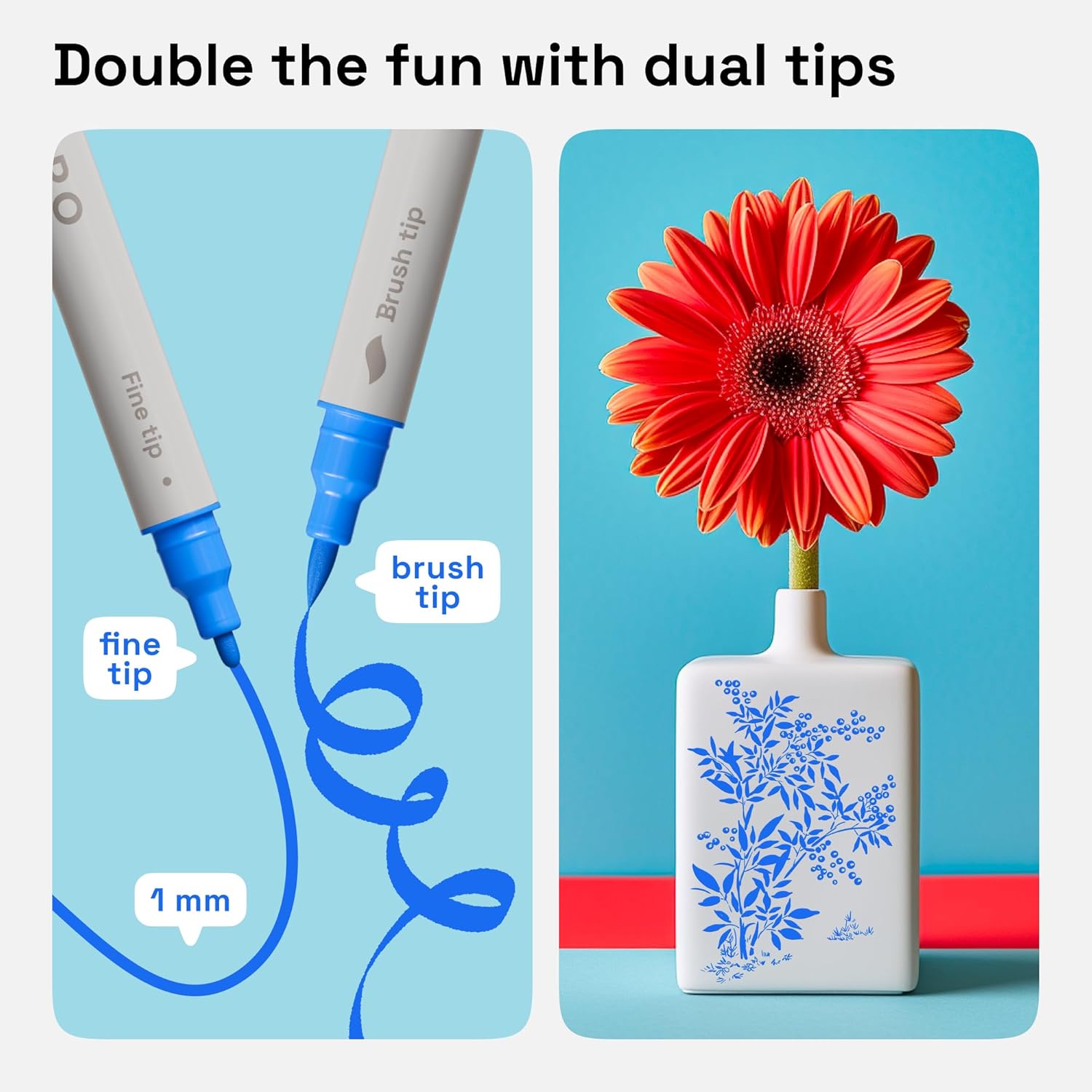 ARTISTRO 2 Blue Acrylic Paint Pens, Acrylic Paint Markers Dual Tip (Brush + Fine 1 mm), Canvas, Rock, Glass, Wood, Paper, DYI, Markers for Kids and Adults