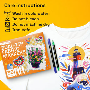ARTISTRO 36 Dual-Tip Fabric Markers - Fabric Decorating Kit - Permanent for Clothes - No Bleed Pens for T-Shirts, Bags, Textile, Canvas, and More (Brush Tip and Fine Tip)