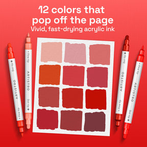 ARTISTRO 12 Red Tones Dual-Tip Acrylic Paint Marker Pens