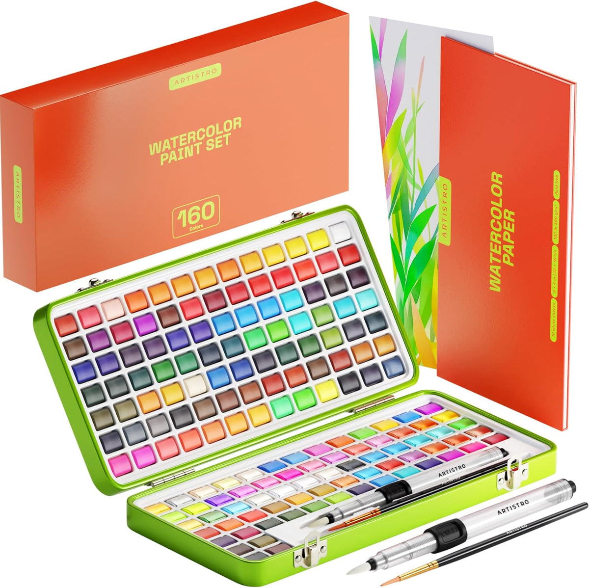 Watercolor Paint Set 160 Vivid Colors - front view