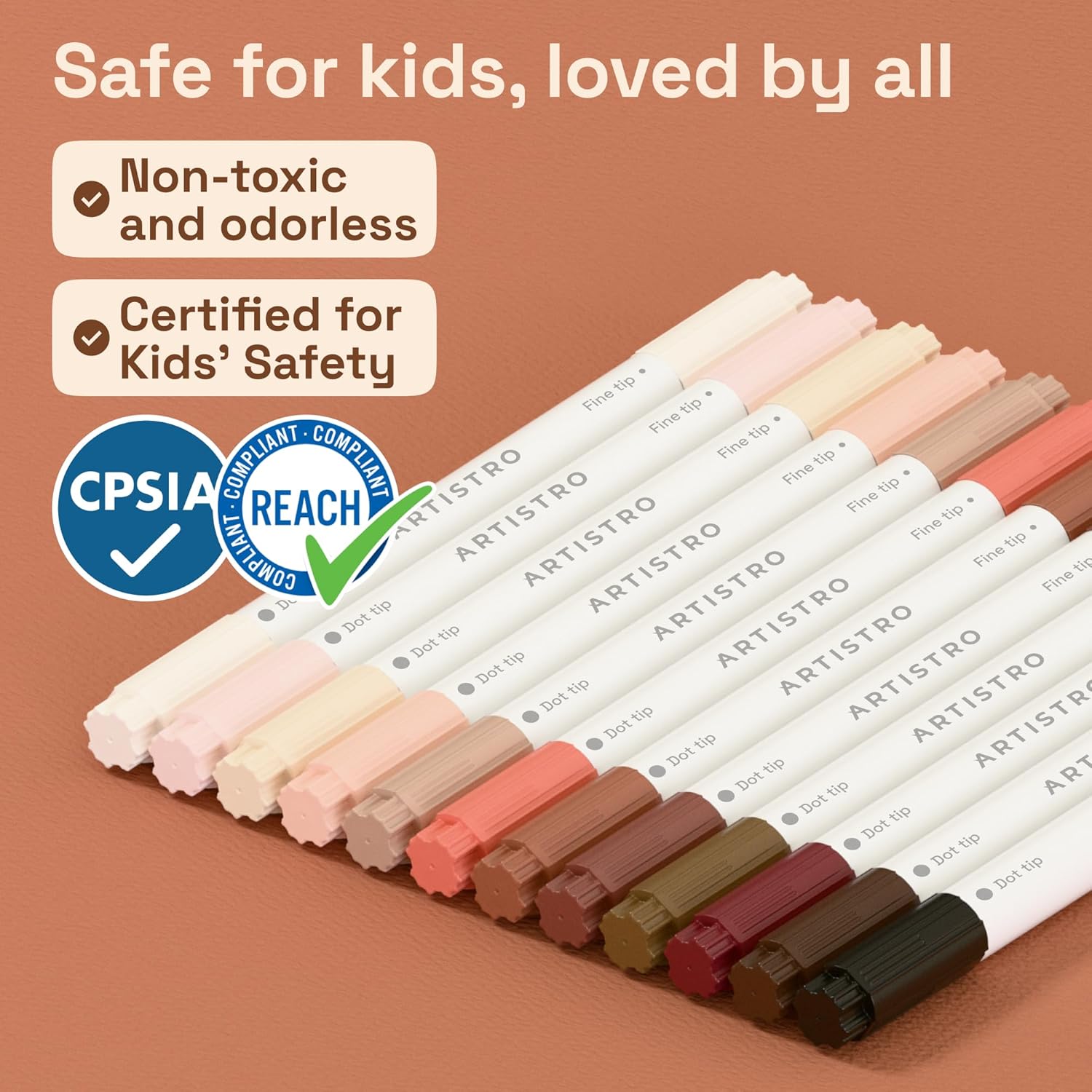SET NAME: Skin Tones; ARTISTRO 12 Skin Tones Acrylic Paint Markers - Paint Pens for Drawing - For Fabric, Rock, Glass, Wood, Molds - Arts & Crafts