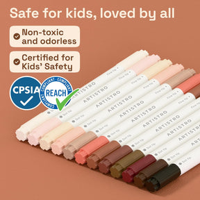 SET NAME: Skin Tones; ARTISTRO 12 Skin Tones Acrylic Paint Markers - Paint Pens for Drawing - For Fabric, Rock, Glass, Wood, Molds - Arts & Crafts