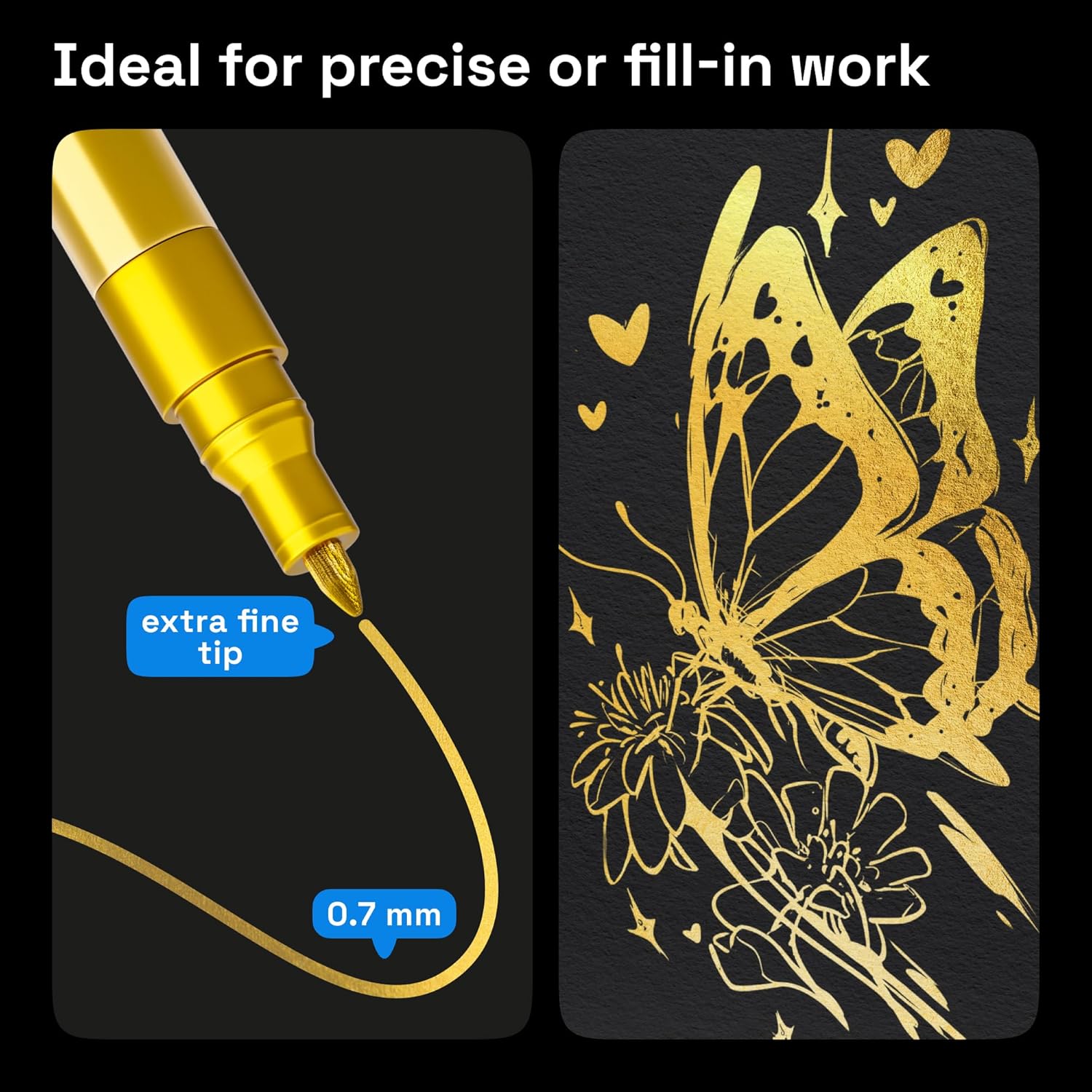 ARTISTRO 5 Gold Paint Pen for Glass Marking, Rock Painting, Ceramic, Wood, Tire, Fabric, Metal, Canvas - Set of 5 Acrylic Paint Markers Water-based - Extra-fine Tip