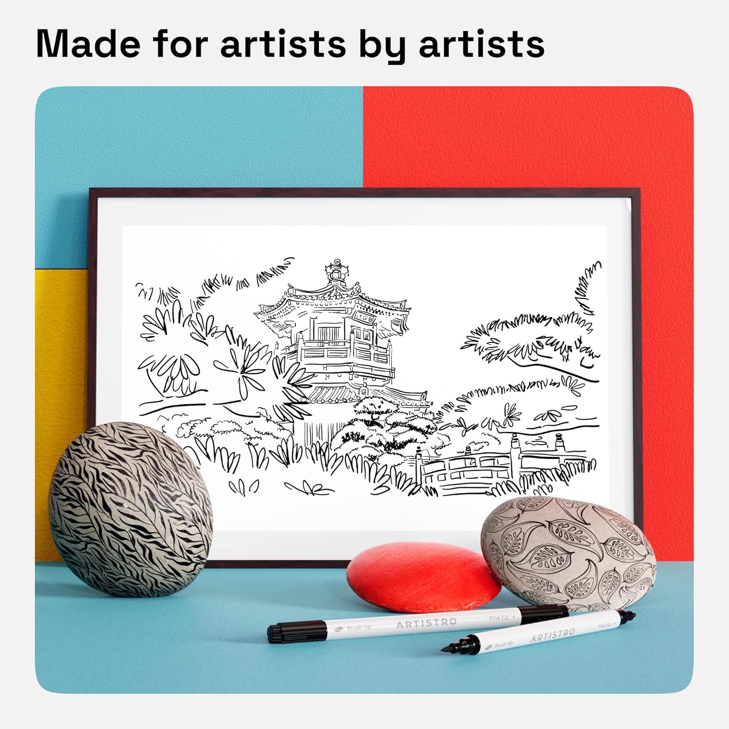 ARTISTRO 2 Black Dual-Tip Acrylic Paint Pens - Multisurface Markers for Glass, Rock, Fabric, Wood, Plastic & More - 1 mm Fine & Brush Tips