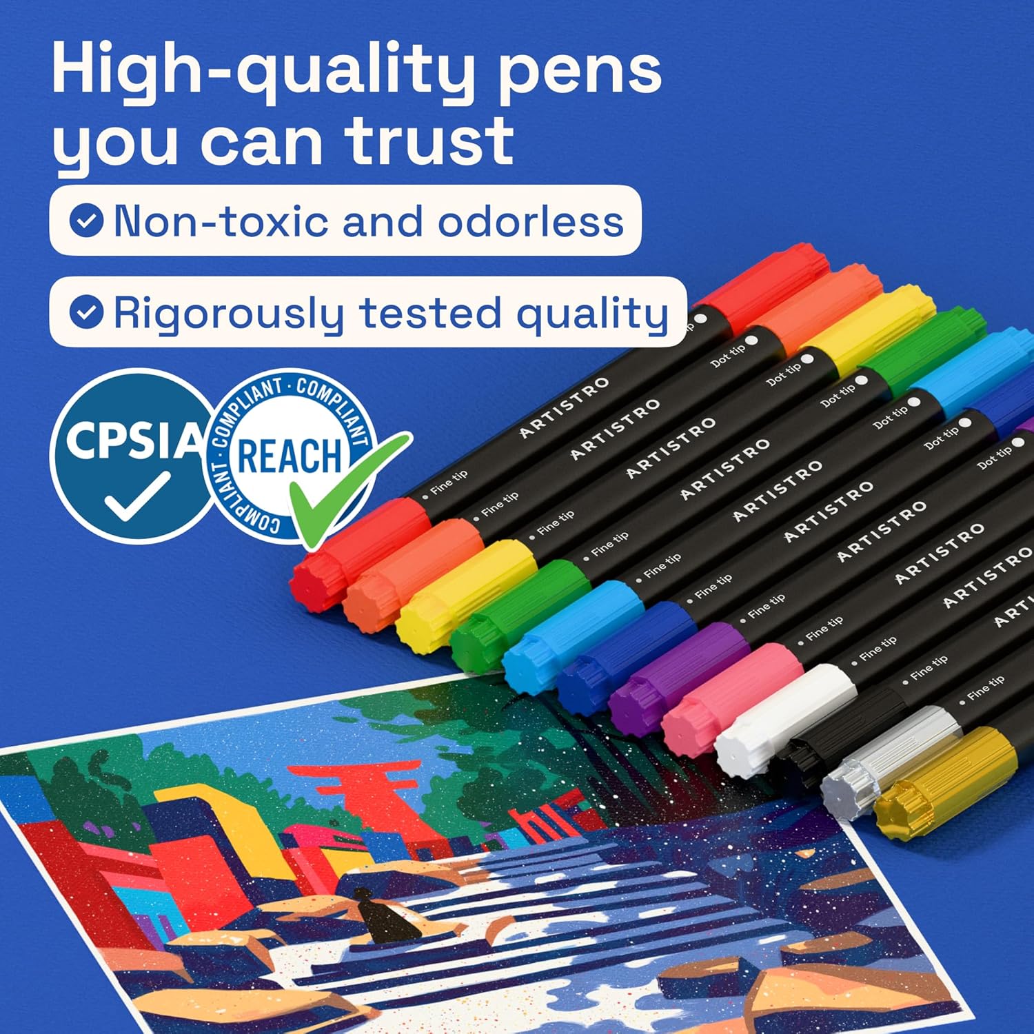 ARTISTRO 12 Acrylic Paint Markers for Rock, Fabric, Wood, Glass, Eggs - Dual-Tip Paint Pens for Coloring Books for Adults, Teens, Kids - Art & Craft Supplies - Gift Idea - Easter Basket Stuffers