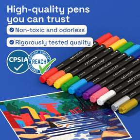 ARTISTRO 12 Acrylic Paint Markers for Rock, Fabric, Wood, Glass, Eggs - Dual-Tip Paint Pens for Coloring Books for Adults, Teens, Kids - Art & Craft Supplies - Gift Idea - Easter Basket Stuffers