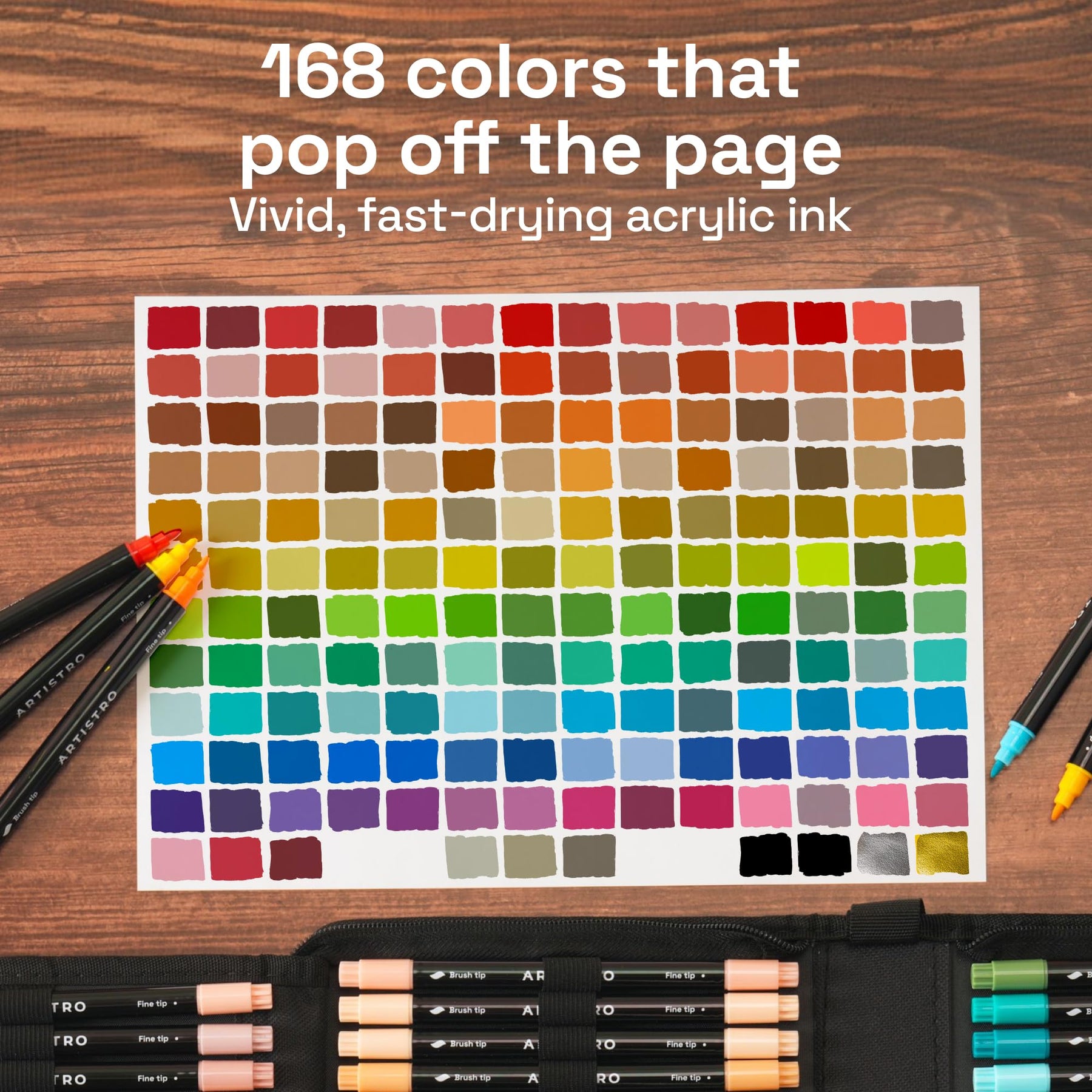 ARTISTRO 168 Acrylic Paint Markers, Dual-Tip Paint Pens, Black Bag