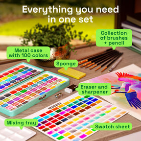 ARTISTRO Watercolor Paint Set with Palette & Brush Pens - 100 Colors