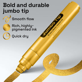 ARTISTRO 5 Gold Paint Pen for Rock, Glass, Ceramic, Wood, Tire, Fabric, Metal, Canvas, Marking, Painting - Set of 5 Acry