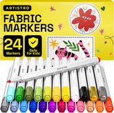 ARTISTRO 24 Fabric Markers - Fine Tip Fabric Markers Permanent for Clothes - No Bleed Pens for T-Shirts, Bags, Textile, Canvas, and more