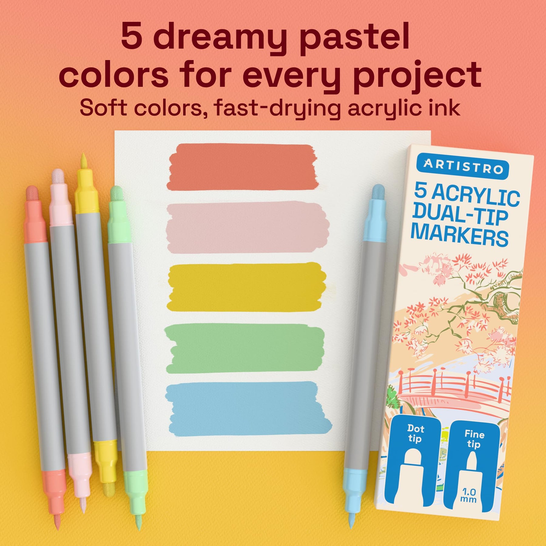 ARTISTRO 5 Pastel Dual-Tip Acrylic Paint Marker Pens
