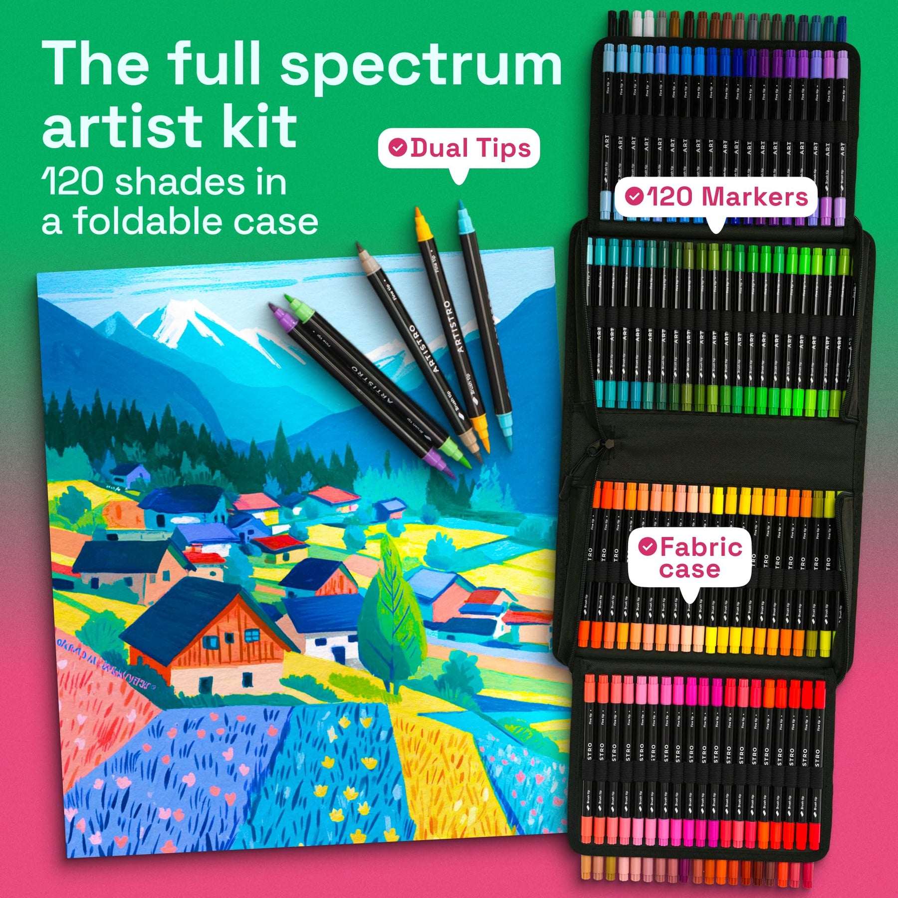 ARTISTRO 120 Acrylic Paint Markers, Dual-Tip Paint Pens, Black Bag
