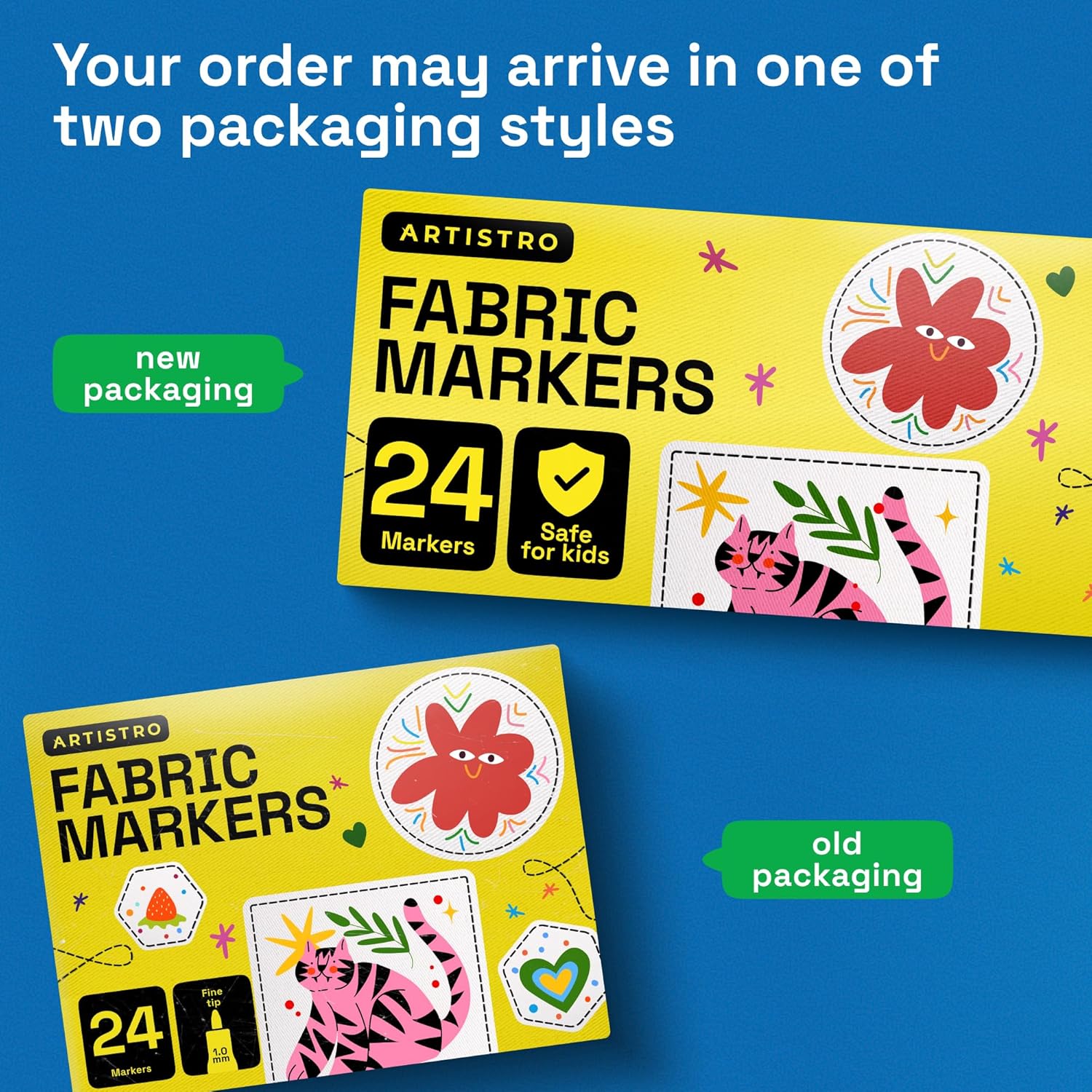 ARTISTRO 24 Fabric Markers - Fine Tip Fabric Markers Permanent for Clothes - No Bleed Pens for T-Shirts, Bags, Textile, Canvas, and more