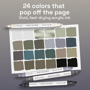 ARTISTRO 24 Grey Tones Dual-Tip Acrylic Paint Marker Pens