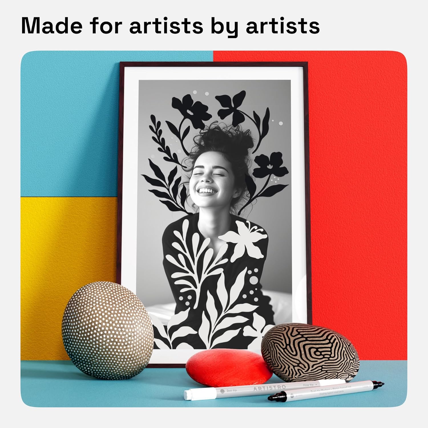 ARTISTRO 2 Black&White Dual-Tip Acrylic Paint Pens - Multisurface Markers for Glass, Rock, Fabric, Wood, Plastic & More - 5mm Dot + 1mm Fine Tips