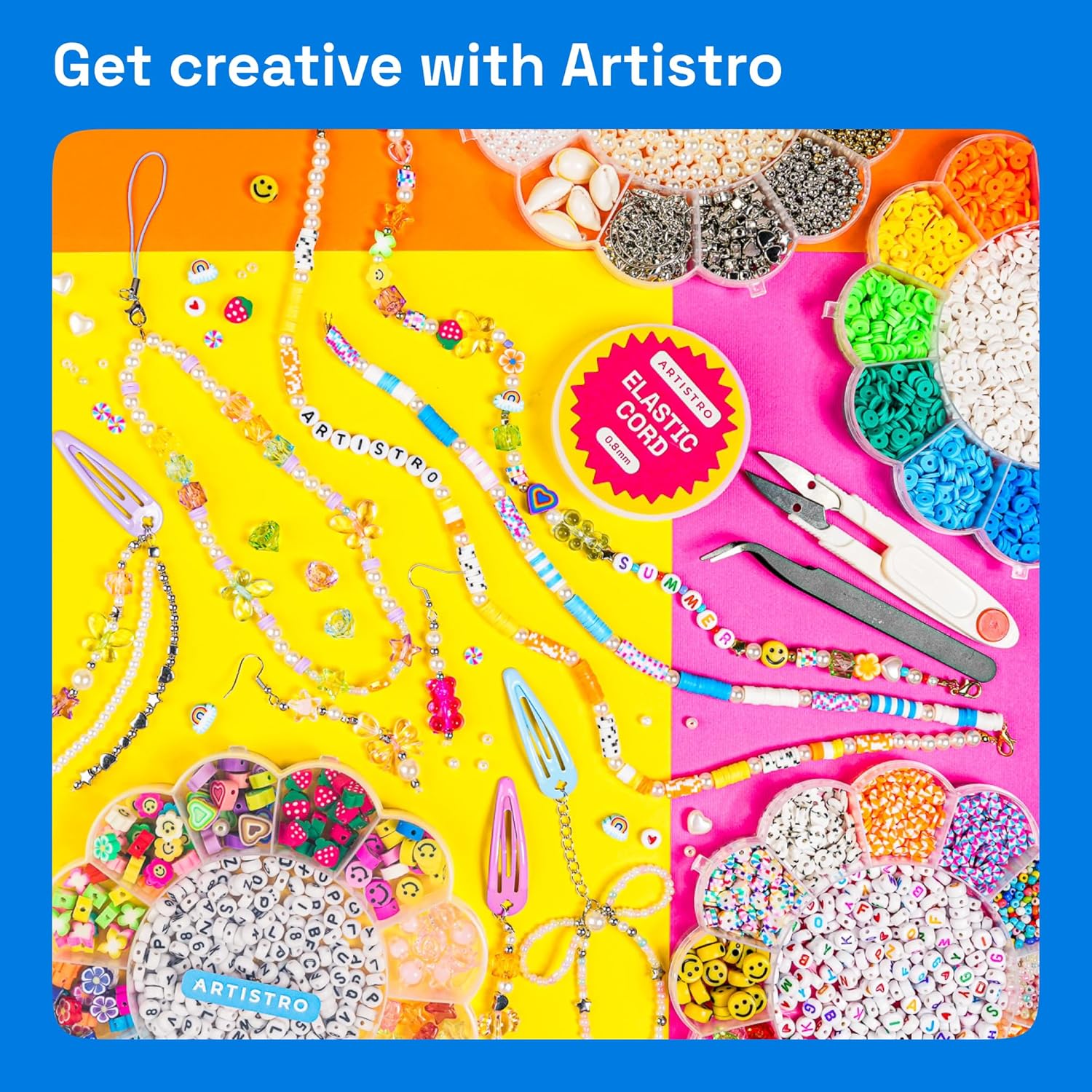 ARTISTRO 10000 pcs Bracelet Making Kit - Friendship Bracelet Kit for Jewelry Making with Clay Beads, Letter Beads, & More - Kandi Bracelet Kit, Bracelet Making Kit for Girls, Boys, Adults, BMK-BS-1