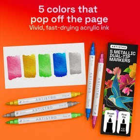 ARTISTRO 5 Metallic Acrylic Paint Markers - Paint Pens for Drawing - For Fabric, Rock, Glass, Wood, Molds - Arts & Craft