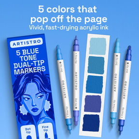 ARTISTRO 5 Blue Tones Dual-Tip Acrylic Paint Marker Pens