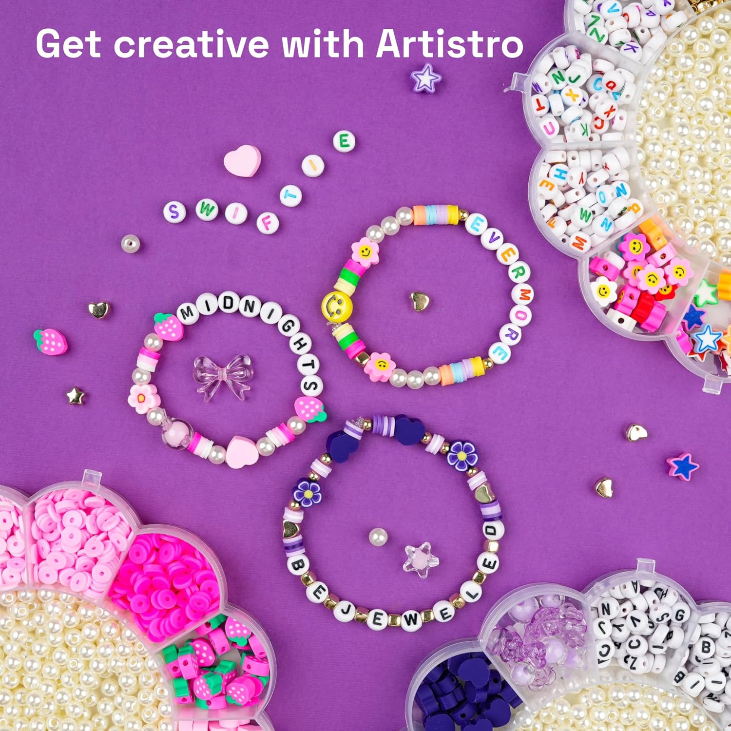 ARTISTRO 3000 pcs Bracelet Making Kit - Friendship Bracelet Kit with Pearl, Clay, Letter, Star, Flower, Heart Beads - Purple Kandi Beads Set for Girls, Boys and Adults